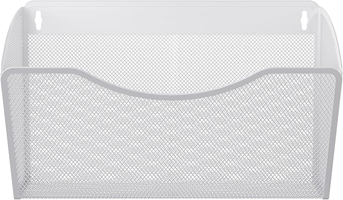 EasyPAG Single Pocket Wall File Organizer, Mesh Hanging File Folder Organizer for Letter/A4 Size Folders, Wall Mounted Vertical Mail Holder for Paperwork, Office, Home, School, White