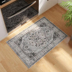 Rugcomf Vintage Medallion Rugs for Entryway 2'x3' - Door Mat Indoor Entrance, Machine Washable Area Rug, Non-Slip Low Pile Boho Carpet for Kitchen, Front Door, Bedroom, Kids Room - Grey and White