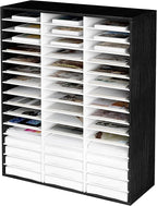 EasyPAG Wooden Literature Organizer with Adjustable Shelves, 48 Compartments Office Paper Organizer Storage 24000 Sheets Letter Size Paper, Student Mailbox for Classroom, Black/White