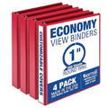 Samsill 1 Inch 3 Ring Binders, Made in USA, Economy Round Ring, Clear View Cover, 200 Sheet Capacity - for School, Home, Office - Red, 4 Pack