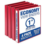 Samsill 1 Inch 3 Ring Binders, Made in USA, Economy Round Ring, Clear View Cover, 200 Sheet Capacity - for School, Home, Office - Red, 4 Pack