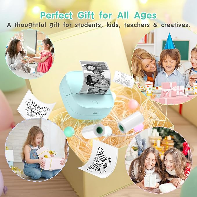 Gloryang JD-23 Sticker Printer, Mini Portable Thermal Printer Print Pod, Inkless Bluetooth Label Maker Machine for DIY Crafts, Journaling, Office & Home Use, Includes 2 Rolls Sticker Paper