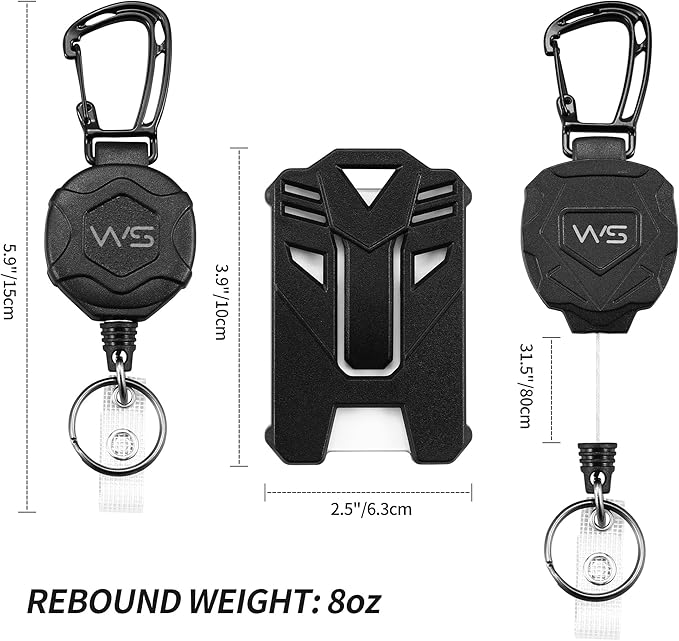 WSJSKMWQ 2-Pack Retractable Keychain, Heavy Duty Badge Reel with Id Badge Holder, Carabiner Key Chain with 31.5" Steel Retractable Cord for Work and Tactical