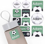 Large Name Labels for Kids (33) - Custom Stickers for Daycare and School Supplies - Durable, Waterproof Stickers for Water Bottles, Lunch Boxes, and More with Unique Designs - Soccer