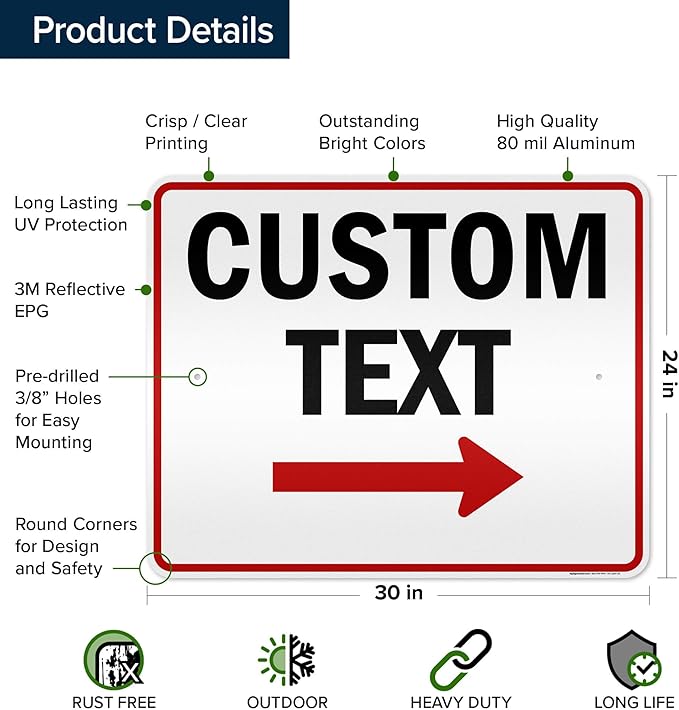 Custom Arrow,Custom Directional Sign, Right Arrow, 24x30 Inches, 3M EGP Reflective, Rust Free .080 Aluminum, Fade Resistant, Made in USA by My Sign Center