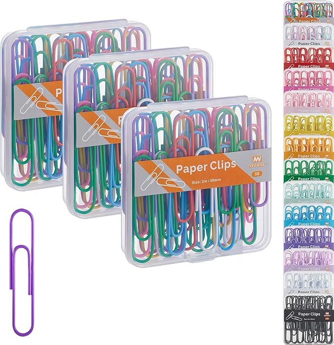 NEEWAY Colorful Large Paper Clips, 2 Inch Jumbo Paper Clips, 150 Count, 3 Pack of 50 (Multicolor)