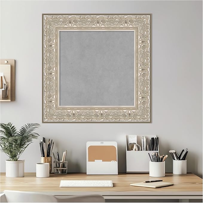 Amanti Art Silver Framed Magnetic Board 23x23 Small Vision Board for use with Magnets, 100% Metal Sheet to Display Items as Office Decor or for Home Organization in mudroom, Kitchen or Kids Room