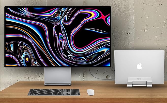 Psitek Aluminum Dual Vertical Laptop Stand Dock Holder, Supports 2 Devices, Adjustable Slot Width 15-36mm, Space-Saving Upright Storage for MacBook and Laptops