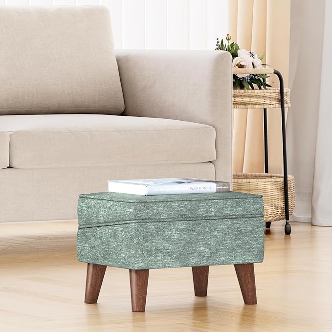 FAGAGA Small Footstool Ottoman, Footstool with Adjustable Lid, 11" Ottoman Foot Rest with Storage for Living Room, Bedroom, Couch, Enterway, Green