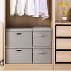 Graciadeco Large 17" 36 Quart Collapsible Stackable Storage Bins with Lids, 5 Packs Beige Linen Fabric Closet Boxes with Lids, Storage Cube Baskets Container Organizers for Bedroom Office(17 x12 x11)