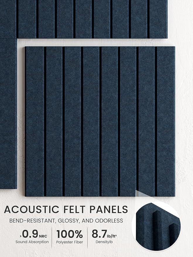 Bumusty Large Cork Board Alternative-36 x24 Felt Bulletin Board Tiles, with 30 Pushpins, 40 Adhesive Tabs, 6-Pack Slat Wall Paneling, Cork Boards for Office Push Pin Board Felt Board-Navy