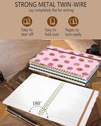 DHGPTS Spiral Journal Notebook, A5 Cute Notebooks for Women Men, College Ruled Hardcover Notebook for Work & Note Taking, 60 Pages Double-Wire Journals for Writing, Cute Strawberry