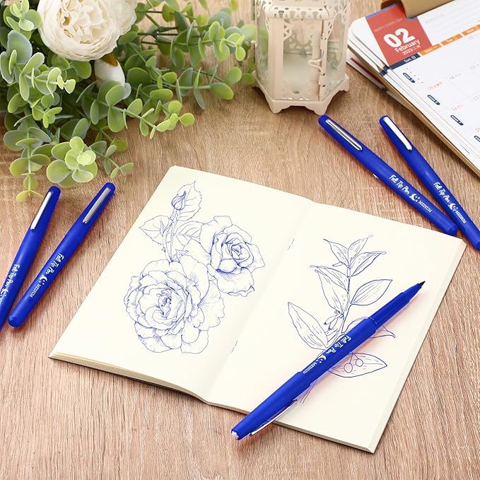 Fuyoooo 36 Pcs Felt Tip Pens 0.7mm Medium Point Colored Felt Tip Pens for Journaling Planner Writing Note-taking Art Office and School Supplies(Dark Blue)