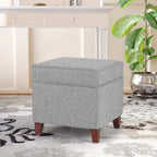 Asense 17 Inch Square Storage Ottoman,Small Foot Rest Stool for Couch, Linen Fabric Upholstered Footstool Cube for Entryway Bedroom Living Room, Light Grey