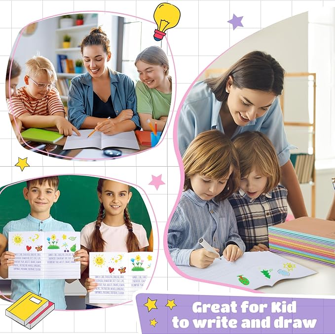 Henoyso 20 Pcs 120 Pages Primary Composition Notebooks K-2, Primary Journal Grades K-2, Writing Journal Practice Notebook for Kids in Preschool, Kindergarten, Back to School Supplies (Macaron)