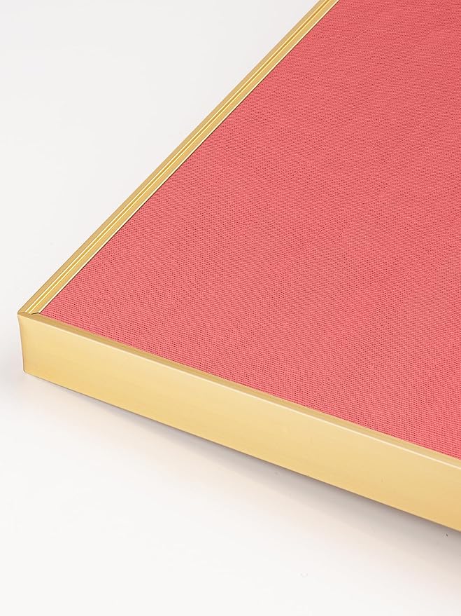 Lightomorrow Bulletin Board 23.6 x 17.7 inches, Coral Red Pin Board, Golden Aluminum Framed Fabric Cork Board with 10 Push Pins