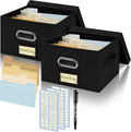 Remowith Greeting Card Organizer and Storage Box with 40 Pcs Adjustable Dividers, Storing Cards with 168 Pcs Labels Perfect for Storing Greeting Cards, Envelopes, Photos 2 Pack Black