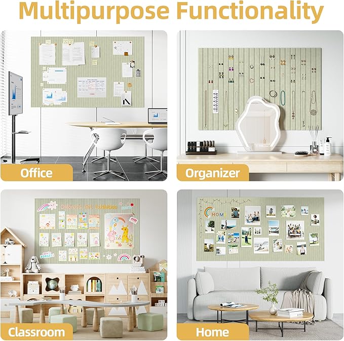 Large Cork Board for Wall 36" x 48" Sage Bulletin Board with Safe Removable Adhesive Squares for Pictures Photos, Alternative CorkBoard Felt Pin Boards Tiles for Office Classroom Wall Decor - 12 Pack
