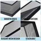 Hicarer 2 Pcs Black Metal Letter Tray Stackable Desk Tray Single Wire Mesh Organizer Front Load File Paper Holder for Desktop Office Home School Classroom (12.8 x 9.84 Inch)