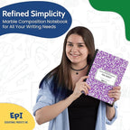 EPI 4 Pack Wide Ruled Composition Notebook Assorted Marble Colors - 200 Pages (100 Sheets), 9-3/4 x 7-½ - Classroom Back to School Supplies, Heavy Duty, Durable Hardcover Office Notebooks, Sewn