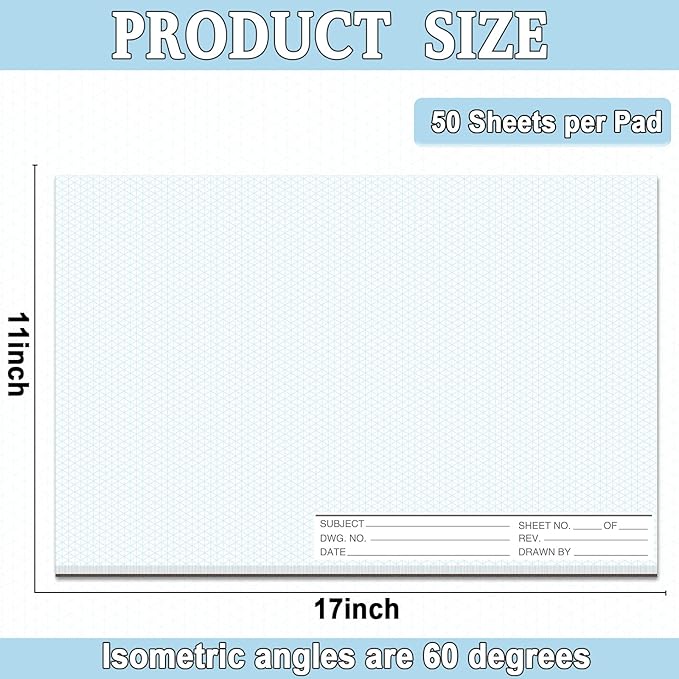 1 Pack 50 Sheets 11" x 17" Isometric Graph Paper Pad Landscape for 3D Designs Architecture Landscaping Engineering Drafting (Landscape)