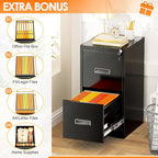 INTERGREAT 2 Drawers File Cabinet with Lock, 18" D Metal Black Vertical Filing Cabinet for Hanging Folders, Easy Assemble