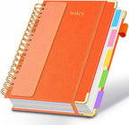 Hardcover Spiral Notebook 8"x10" Journal Notebook with Tabs and Removable Dividers 300 Pages 5 Subject Notebook College Ruled, Faux Leather Spiral Bound Notebook for Women School Work (Orange)