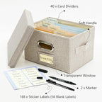 Remowith Greeting Card Organizer and Storage Box with 20 Pcs Adjustable Dividers, Storing Cards with 84 Pcs Labels Perfect for Storing Greeting Cards, Envelopes, Photos 2 Pack Beige