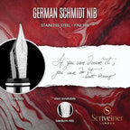 Scriveiner Deep Crimson Red Fountain Pen - Stunning Luxury Pen with Chrome Finish, Schmidt Nib (Fine), Best Pen Gift Set for Men & Women, Professional, Executive, Office, Nice Pens