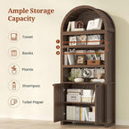 81" Tall Arched Cabinets,Bookcase with storage,Mid-Century Modern 6-Tier Bookshelf with Door,2 Book Risers and Adjustable Shelves offering more storage space for Living Room,Kitchen,Home Office,Walnut