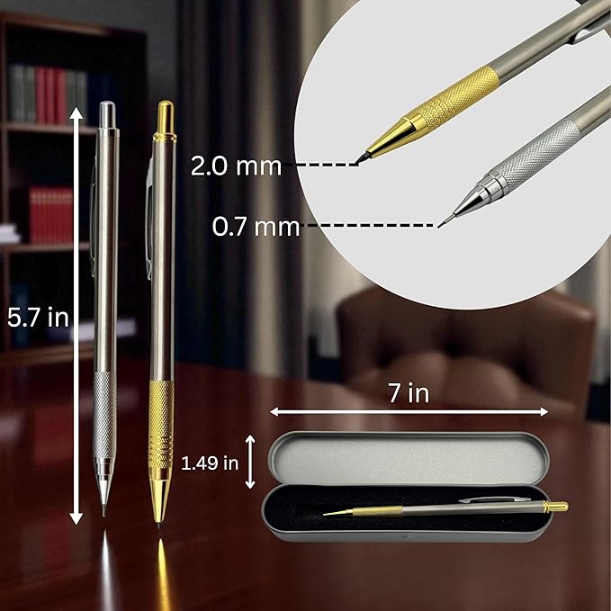 ELMA VADA STUDIO Custom Engraved Mechanical Pencil – Personalized 0.7mm Refillable Drafting Tools – Gift for Architects, Engineers, Students, Designers, Graduation (Chrome Pen Engraved)