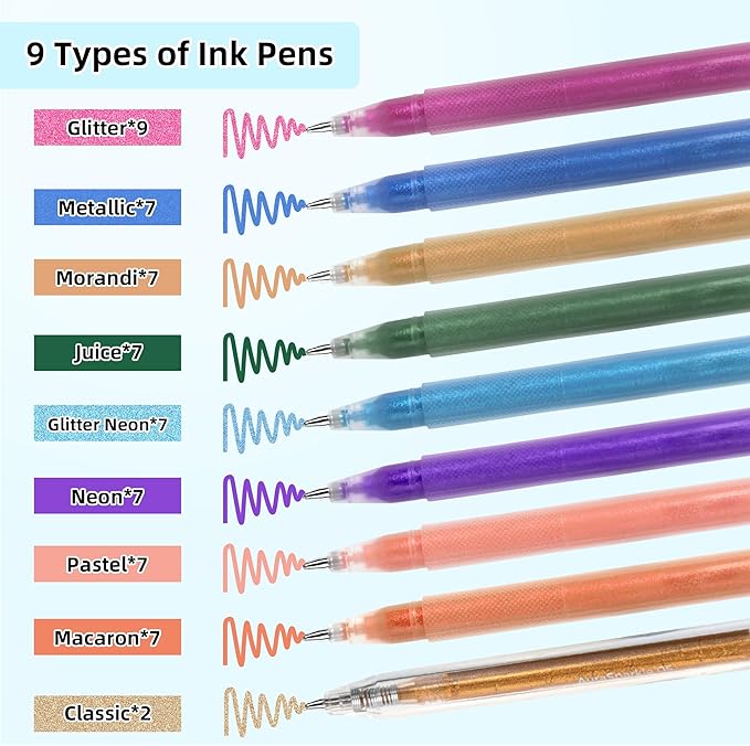 LIULIUCAI Gel Pens for Adult Coloring Book, 60 Colors Large Capacity Metallic Glitter Gel Ink Pens with Case, 1.0 mm Bullet Tip Smooth Writing, Artist Colored Gel Pen for Coloring Drawing Journaling