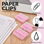 NEEWAY Colorful Paper Clips Assorted Sizes, Small and Large Paperclips, 210 Count, 3 Pack of 70 (Rose Pink)