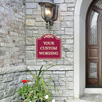 Custom Decorative Sign, Personalized Metal Sign for Business, Driveway, Home, Airbnb, Office Door Plaque,Burgundy Background Sign, 18x18 Inches, ACM, Fade Resistant, Made in USA by Sigo Signs