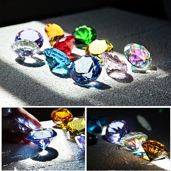 40mm(1.5 in) Crystal Diamond Jewels Paperweight Fake Diamonds Table Decoration Party Favors Gift, Glass Paperweight, Pack of 10 (Multicolor)