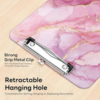 Luminzo Plastic Cute Clipboard Low-Profile Metal Clip, A4 Letter Size 9 x 12.5 in, 8.5 x 11 Paper Clip Board for Teachers, Nurses, Classroom,Pink Marble