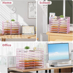 Marbrasse Desktop Literature Organizer, 12 Compartments Mesh Paper Organizer Desk Organizers, Adjustable File Sorter Mail Center Paper Storage Cabinet Classroom Mailbox for Office Home School, Pink