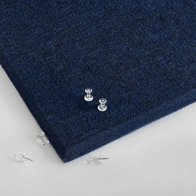Thickened Bulletin Board - 47 x 35 Inches, Decorative Felt Board Pin Board for Wall - 4' x 3' Foldable Photo Display Board with Self-Adhesive Tape, Includes 20 Push Pins - Dark Blue