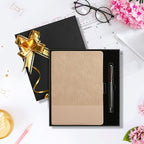 TSFPapier A5 Lined Notebook with Pen & Gift Box 216 Pages PU Leather Journals for Women Men 100GSM Thick Paper College Ruled Notebook for Christmas Gifts, School,Travel,Business,Work,Home Writing (Khaki)