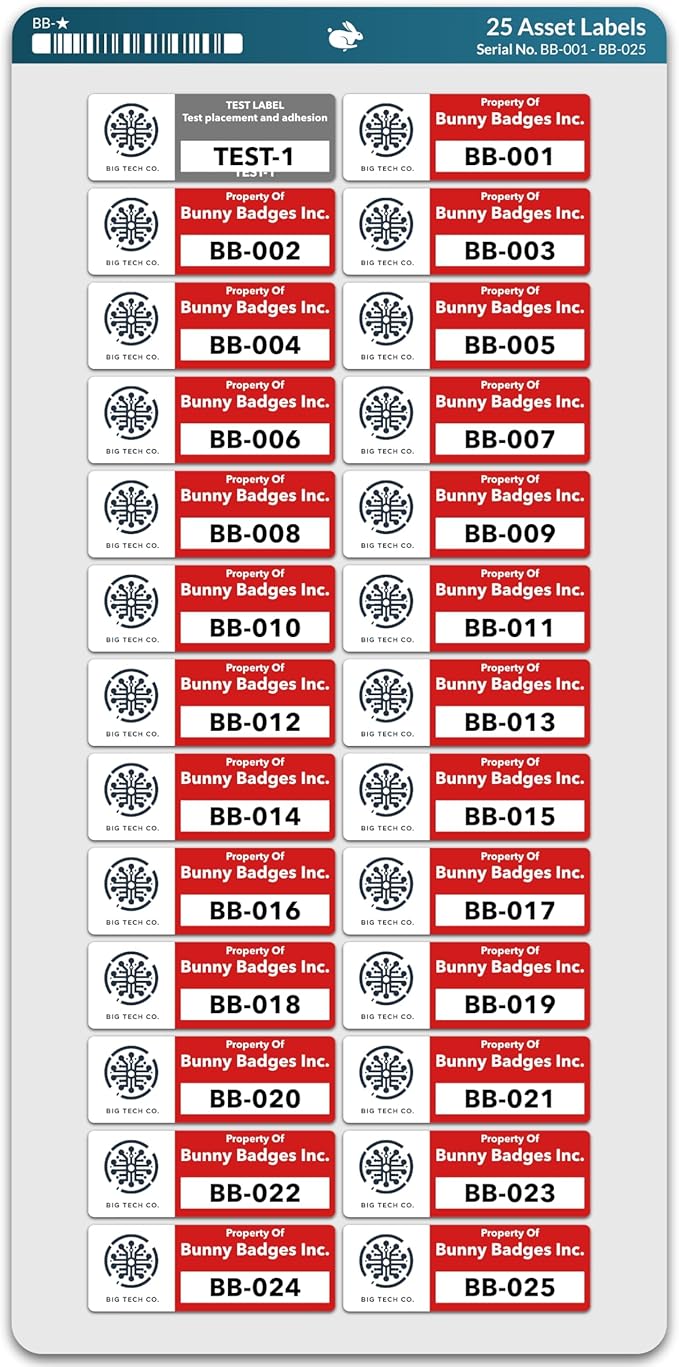 Custom Asset Tags (Upload Your Logo) - Asset Labels with Sequential Numbers - 2” x 0.7” (50-5000 Labels)