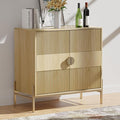 HOCAT 30.7" Accent Cabinet, Modern Buffet Cabinet with Gold Metal Legs, Fluted Sideboard for Dining Room, Kitchen, Oak