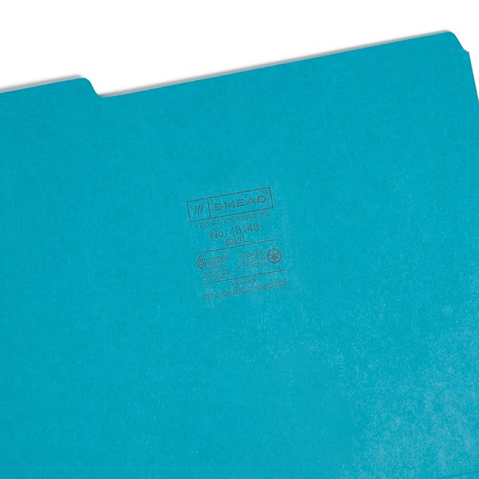 Smead Standard File Folders, 100 Count, Teal, 1/3-Cut Tabs, Letter Size (13143)