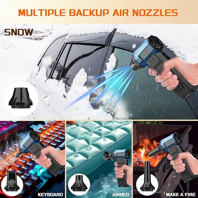 X301 Electric Air Duster-250000RPM Super Power-Air Duster, Replaceable Battery,Long Life-Snow Blower, 3-Gear Adjustable,4 nozzles for Computer, Keyboard, Outdoors and Car Cleaning.(1*Battery)