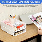 CiWiVOKi Desk Letter Tray Set of 2, Office Organization and Storage, PET Stackable Document Organizer for Notes, Pens, File Paper, White