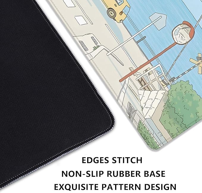 Cute Desk Mat Kawaii Anime Large Gaming Mouse Pad Cartoon Rabbit Desk Pad,Stitched Edges Non-Slip Waterproof Rubber Base Mous Mat for Office,Computer,Keyboard,Laptop and Home Desk Pad(27.5X11.8 in)