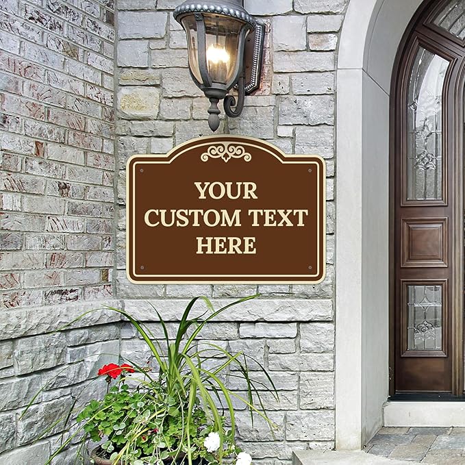 Custom Decorative Sign, Personalized Metal Sign for Business, Driveway, Home, Airbnb, Office Door Plaque, Brown Background Sign, 18x24 Inches, ACM, Fade Resistant, Made in USA by Sigo Signs