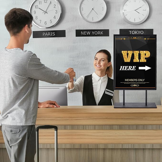 Zhengmy 1 Pcs Tabletop Sign Holder with Flat Base 11" x 14" Double Sided Countertop Sign Holder Vertical Desktop Display Stand Metal Poster Display Stand for Office Store Restaurant Hotels, Black