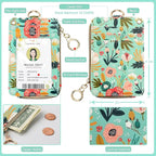 bolimoss Floral Lanyard Wallet, Cute Teacher Lanyards for ID Badges Keychain Wallet,Badge Holder with Zip Pocket, ID Holder Wallet with Neck Wrist Lanyard for Women Nurse Teacher Student (Green)