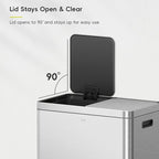 EKO Edison Dual Trash Can for Recycling and Trash, 8+8 Gallons Kitchen Garbage Can with Dual Removable Inner Liners, Independent Lids and Pedals, Matte Stainless Steel