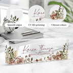 Custom Office Name Plate, Personalized Gifts for Women & Men, Appreciation Gifts for Employees, Office Desk Accessory (Tea Colored Flower)